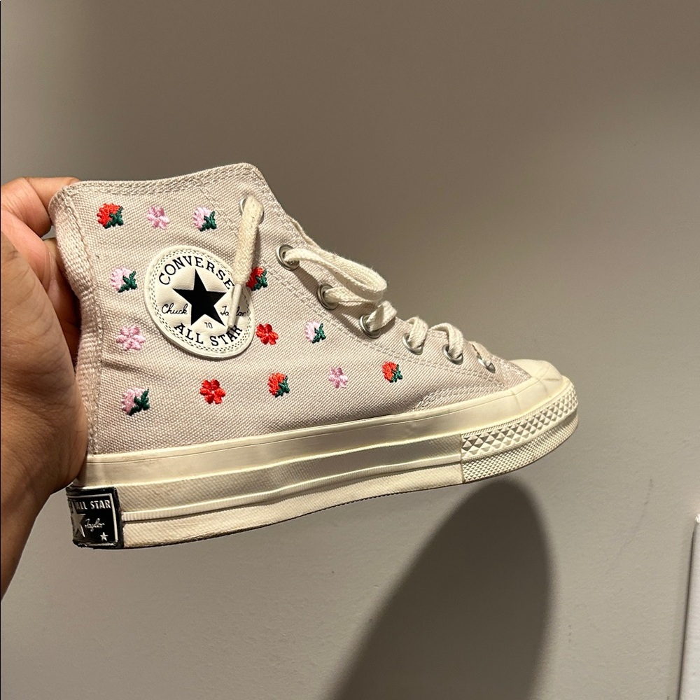 Converse Cream High-Tops with Floral Accents